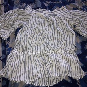 Off the shoulder striped tie front top